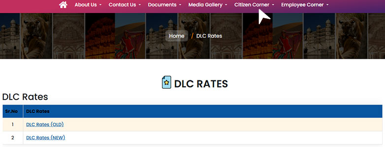 DLC rates (new) option on the IGRS Rajasthan official website