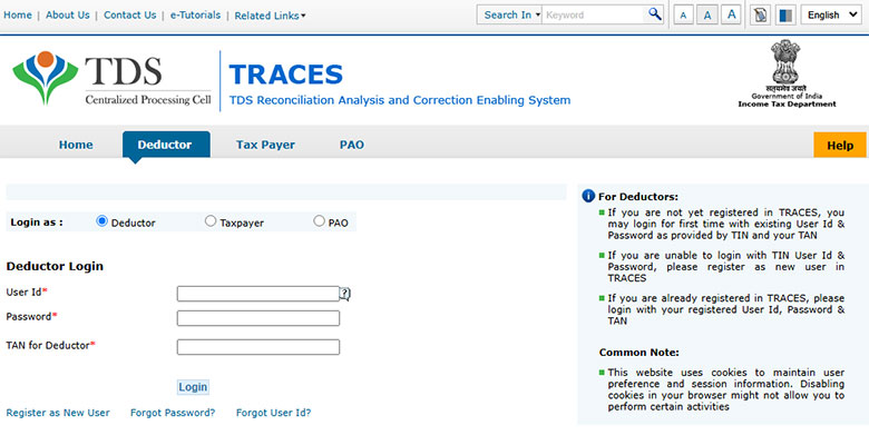 Login on TRACES website using PAN number and password