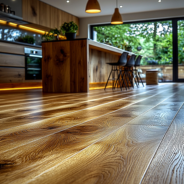 Wooden kitchen floors that offer a timeless look to the area