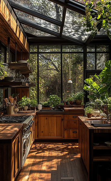 Terracotta floor tiles in the kitchen exudes a relaxing vibe