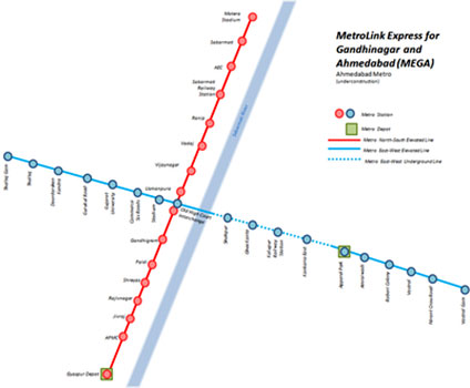 Ahmedabad Metro Route Map (Source: Wikimedia)