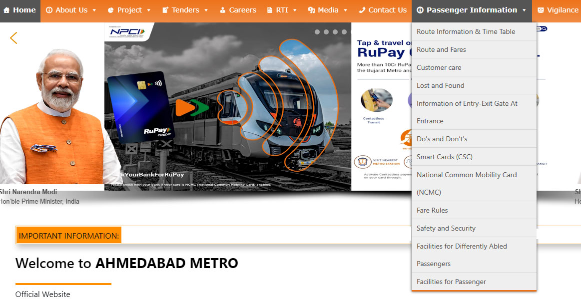 Check passenger Information on the Ahmedabad Metro website