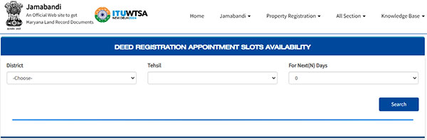 Enter the district and tehsil to book a slot for property registration in Haryana