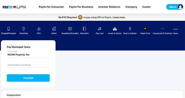 pay MCGM property tax using paytm